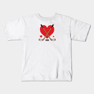 Love Heart Hockey Sticks Kids T-Shirt